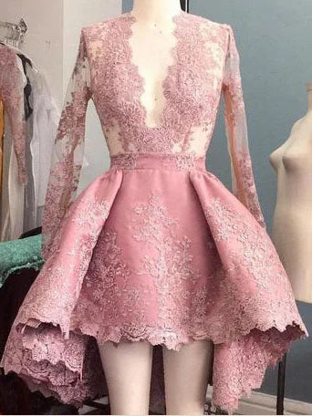 Long Sleeve High Low Homecoming Dresses Lace Short Prom Dress Party Dress JK678 Tunics Office stylish Long Sleeve High Low Homecoming Dresses Lace Short Prom Dress Party Dress JK678 Tunics Office stylish