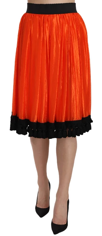 Dolce & Gabbana High-Waist Black & Orange Knee-Length Skirt wool skirt sturdy