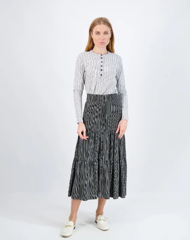 Riff Ribbed Midi Button Tiered Skirt corduroy skirt comfortable