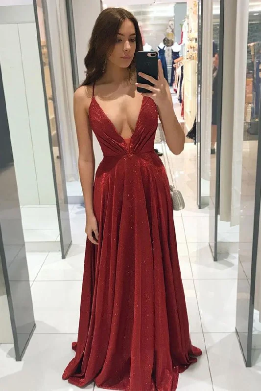 Sparkly V Neck Spaghetti Straps Long Prom Dress Party Dress Tunics Handmade artisanal Sparkly V Neck Spaghetti Straps Long Prom Dress Party Dress Tunics Handmade artisanal