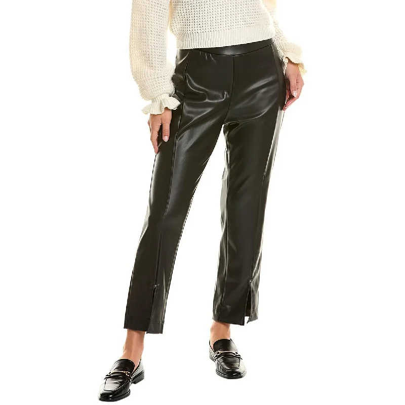 Nicole Miller Womens Vegan Leather Split Hem High-Waisted Pants Comfortable Cargo Pants Nicole Miller Womens Vegan Leather Split Hem High-Waisted Pants Comfortable Cargo Pants