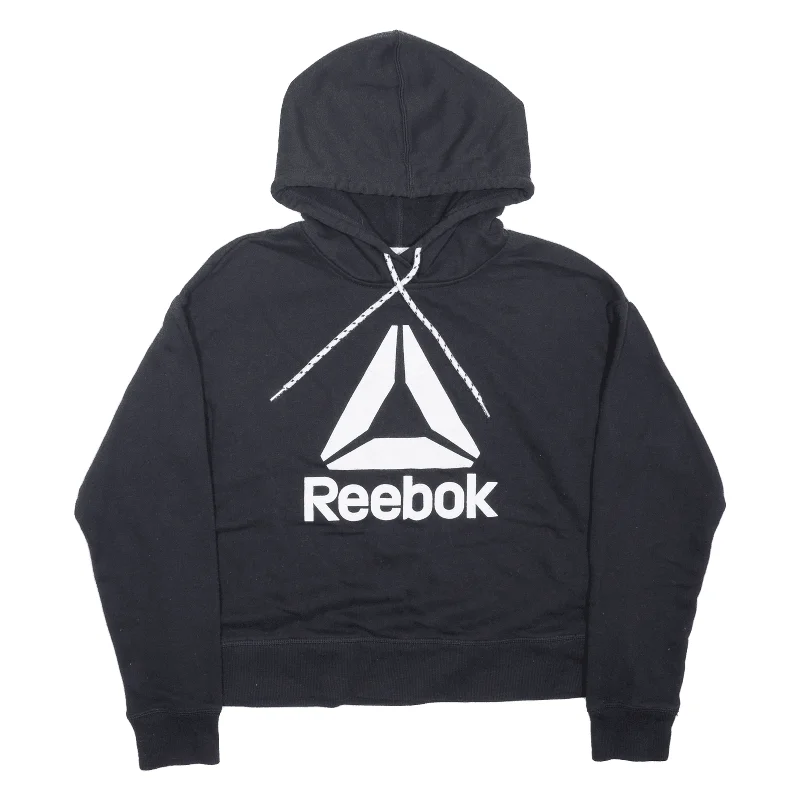 REEBOK Cropped Womens Black Hoodie S Hoodie with Mesh Breathable Sporty