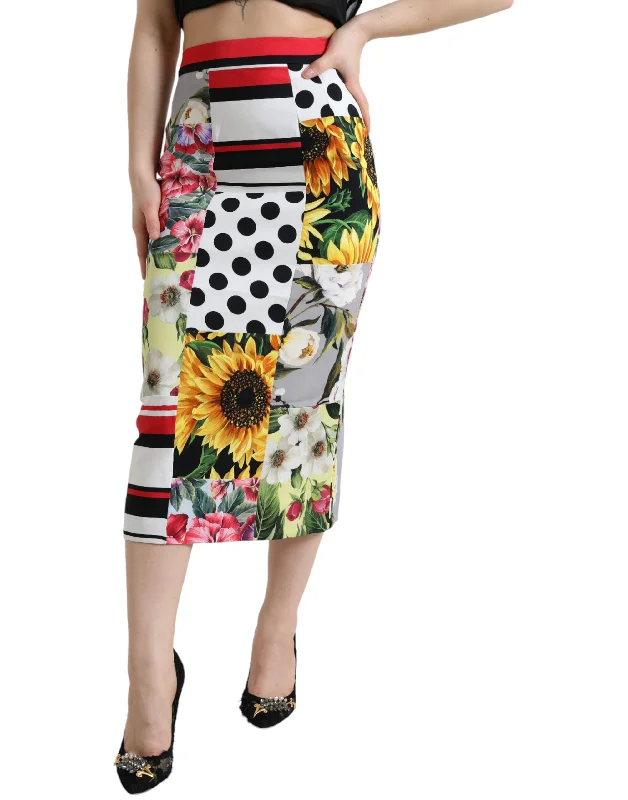 Dolce & Gabbana Glamorous High Waist Patchwork Midi Skirt cashmere skirt fine