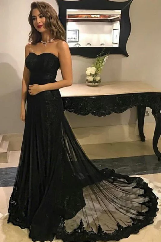 Sweetheart Black Tulle Lace Long Prom Dress For Teens,Graduation Party Dresses OK884 Tunics Velvet soft Sweetheart Black Tulle Lace Long Prom Dress For Teens,Graduation Party Dresses OK884 Tunics Velvet soft