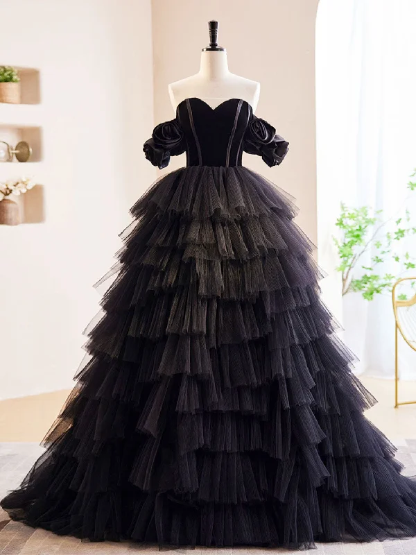 Black Off Shoulder Tulle Long Prom Dress, Black Formal Evening Dress Tunics Prom sequined Black Off Shoulder Tulle Long Prom Dress, Black Formal Evening Dress Tunics Prom sequined
