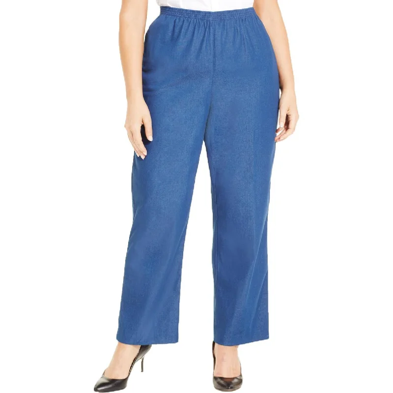 Alfred Dunner Womens Plus Denim Flat Front Casual Pants Comfy Zip-Up Pants