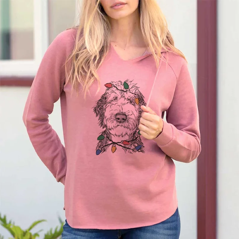 Christmas Lights Milo Fluff the Sheepadoodle - Cali Wave Hooded Sweatshirt Hoodie with Elastic Waist Stretchable Comfortable Christmas Lights Milo Fluff the Sheepadoodle - Cali Wave Hooded Sweatshirt Hoodie with Elastic Waist Stretchable Comfortable