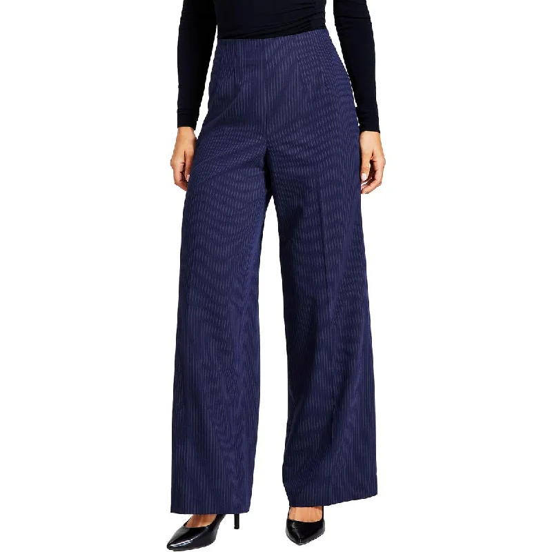Calvin Klein Womens Wide Leg Pin Strip Wide Leg Pants Warm Wool Trousers