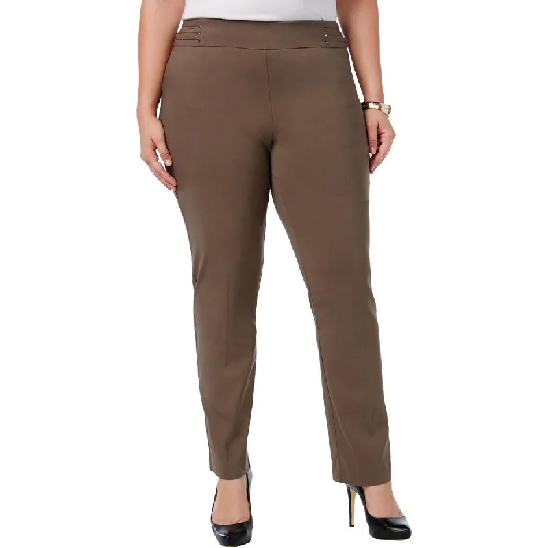 JM Collection Womens Plus Embellished Tummy Control Straight Leg Pants High-Waist Trousers JM Collection Womens Plus Embellished Tummy Control Straight Leg Pants High-Waist Trousers