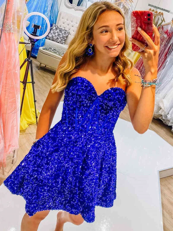 Strapless Short Royal Blue Champagne Purple Sequins Prom Dress, Short Sequins Formal Homecoming Dresses Tunics Velvet soft Strapless Short Royal Blue Champagne Purple Sequins Prom Dress, Short Sequins Formal Homecoming Dresses Tunics Velvet soft