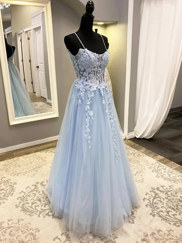 Spaghetti Straps Blue Lace Prom Dresses, Blue Lace Long Formal Evening Dresses Tunics Luxurious premium Spaghetti Straps Blue Lace Prom Dresses, Blue Lace Long Formal Evening Dresses Tunics Luxurious premium