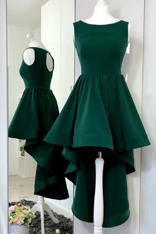 Dark Green Hi-lo Party Dresses with Keyhole Back vestido de fiesta de graduación Tunics Luxurious premium