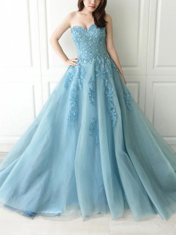 Blue Sweetheart Neck Tulle Lace Long Prom Dress, Blue Tulle Formal Dress Boatneck Modish Everyday Blue Sweetheart Neck Tulle Lace Long Prom Dress, Blue Tulle Formal Dress Boatneck Modish Everyday