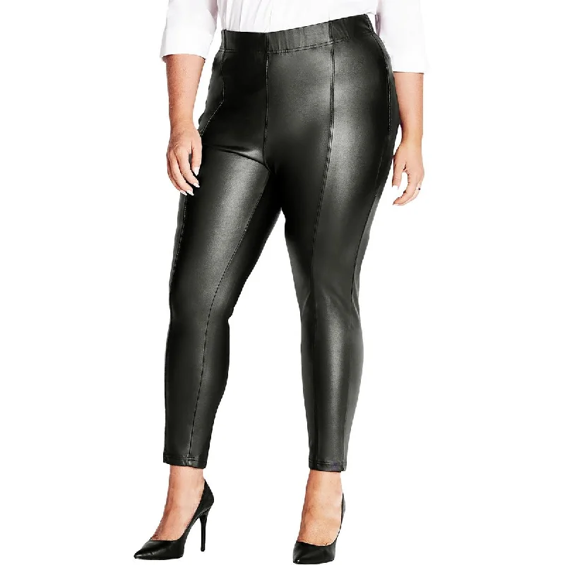 Avenue Studio Womens Faux Leather Pull On Straight Leg Pants Fashionable Tapered Leg Pants