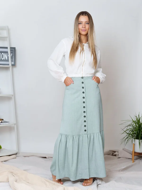 Front Row Linen Button Down Skirt silk skirt luxurious