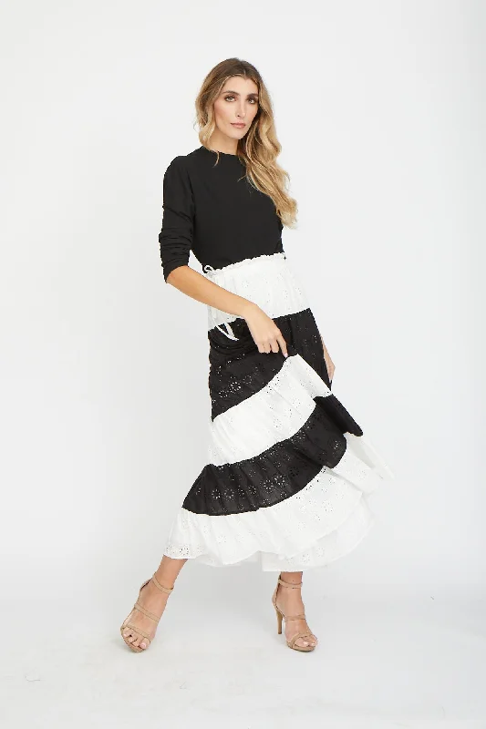 Draw Midi Tiered Eyelet Skirt corduroy skirt cozy