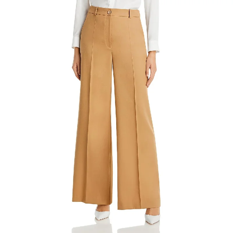 Boss Womens High Rise Solid Wide Leg Pants Elegant Wool Trousers