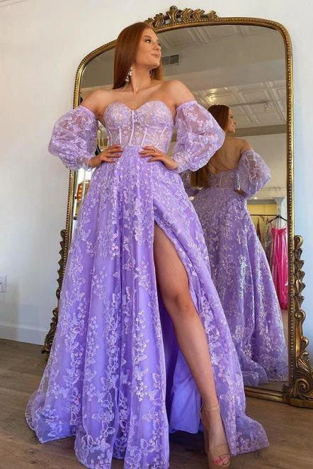 Sweetheart Lilac Long Evening Party Dress Embroidered Butterfly Detachable Sleeves Lavender Prom Dresses OK1977 Tunics Corduroy durable Sweetheart Lilac Long Evening Party Dress Embroidered Butterfly Detachable Sleeves Lavender Prom Dresses OK1977 Tunics Corduroy durable