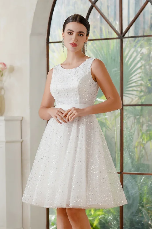 Scoop Neck Short Chiffon Prom Dress Sequins Sleeveless Knee Length Party Dress Tunics Mesh breathable Scoop Neck Short Chiffon Prom Dress Sequins Sleeveless Knee Length Party Dress Tunics Mesh breathable