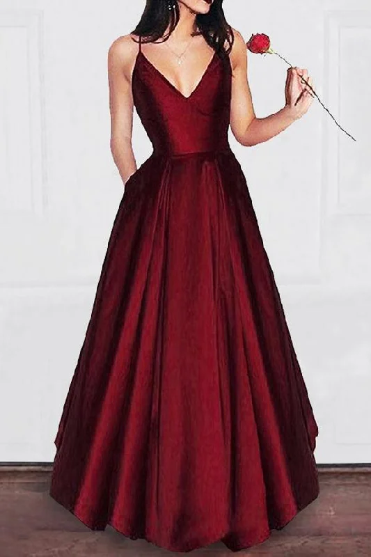 A Line Spaghetti Straps Satin Prom Dress Long Party Dress With Pocket Tunics Designer luxury A Line Spaghetti Straps Satin Prom Dress Long Party Dress With Pocket Tunics Designer luxury