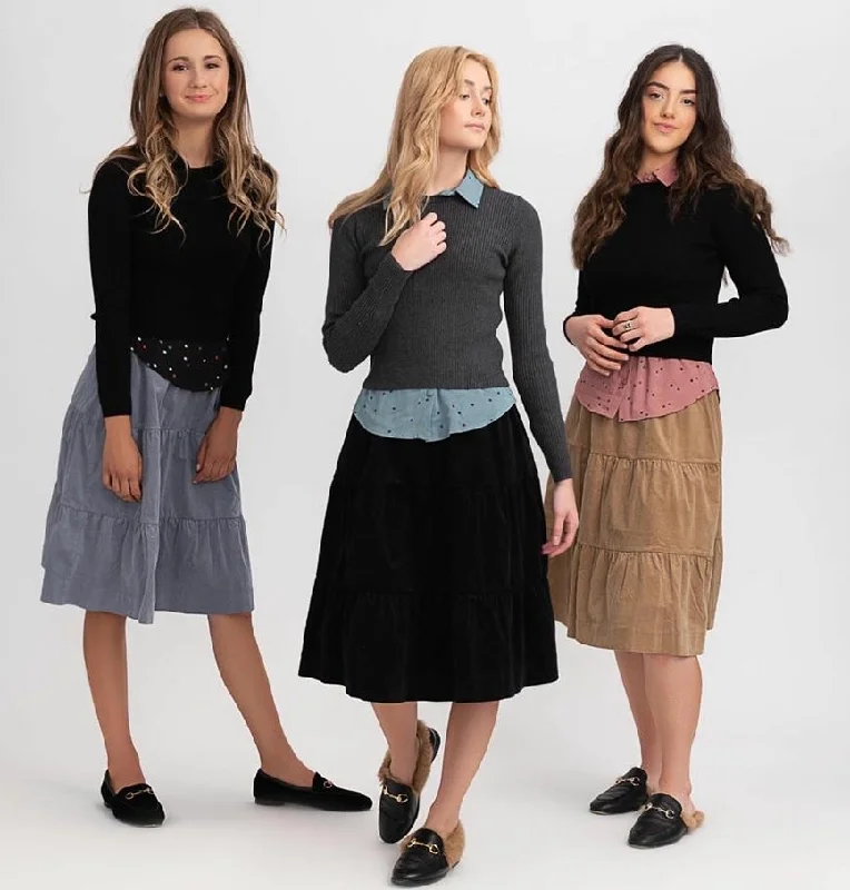 Unclear WB0CYT1328 Tiered Corduroy Skirt seamless skirt comfort