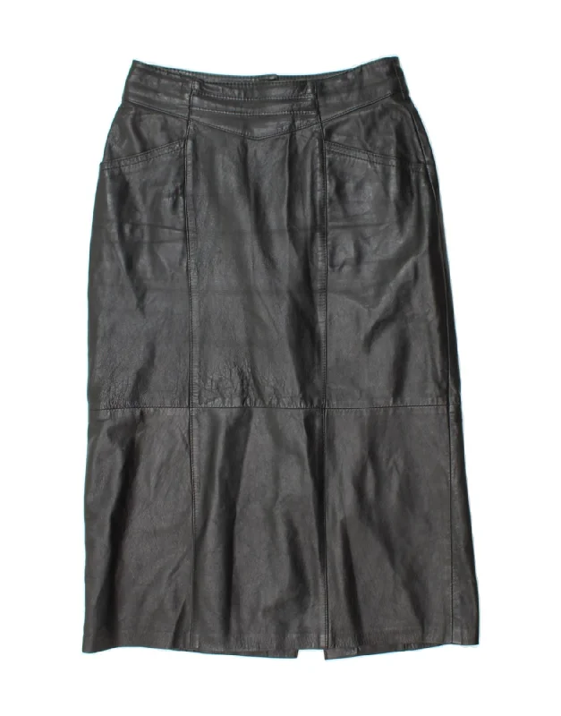 VINTAGE Womens Leather Straight Skirt W30 Medium Black Viscose high waist skirt