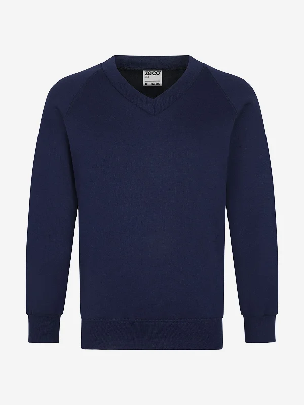 Zeco Kids School V-Neck Sweatshirt in Navy Hoodie with Hem Raw Edge Edgy Unfinished