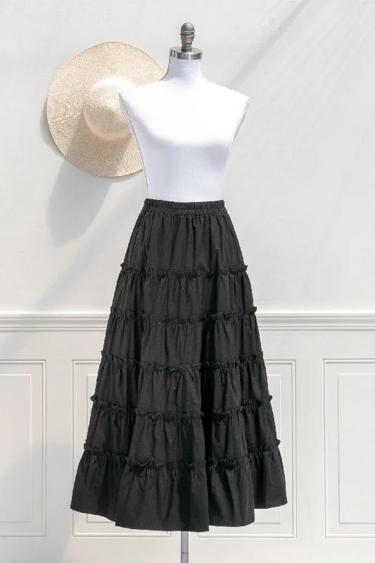 Antoinette Cotton Midi Skirt - Black cashmere skirt soft