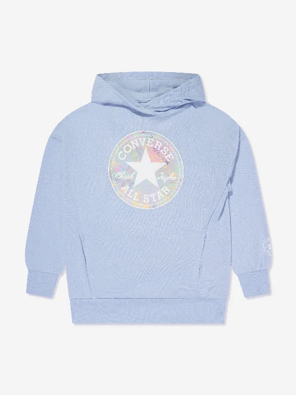 Converse Girls Oversized Chuck Patch Hoodie in Blue Hoodie with Hem Fringe Bohemian Relaxed Converse Girls Oversized Chuck Patch Hoodie in Blue Hoodie with Hem Fringe Bohemian Relaxed