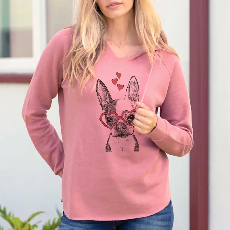 Valentine Daisy the Boston Terrier - Cali Wave Hooded Sweatshirt Hoodie with Drop Shoulder Relaxed Streetwear Valentine Daisy the Boston Terrier - Cali Wave Hooded Sweatshirt Hoodie with Drop Shoulder Relaxed Streetwear