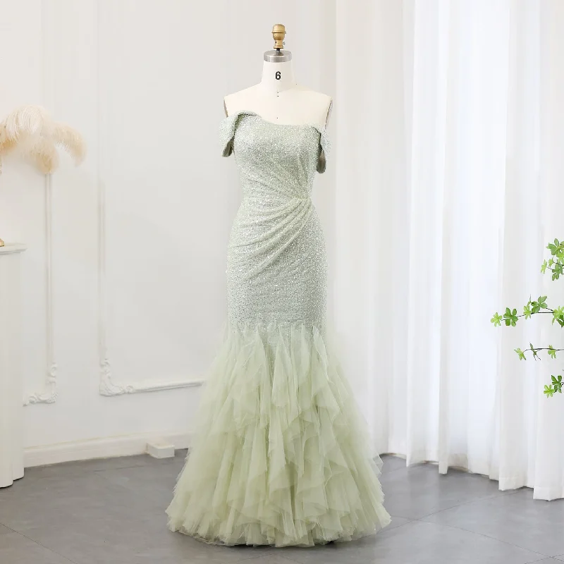 Sparkly Sage Green Sequined Evening Dress SS510 Tunics Trendy modern
