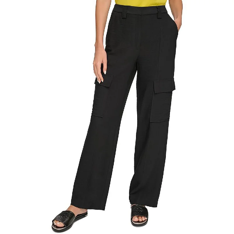 DKNY Womens High Rise Pocketed Wide Leg Pants Warm Wool Trousers