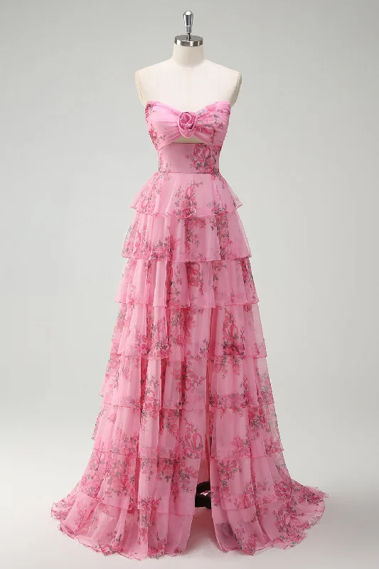 Blush Floral Printed Princess Sweetheart Tiered Long Prom Dress Tunics Fashionable chic Blush Floral Printed Princess Sweetheart Tiered Long Prom Dress Tunics Fashionable chic
