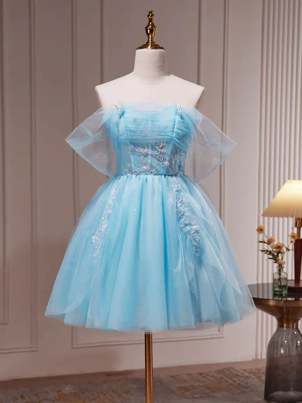 Short Blue Beaded Prom Dresses, Short Blue Graduation Homecoming Dresses Tunics Custom made