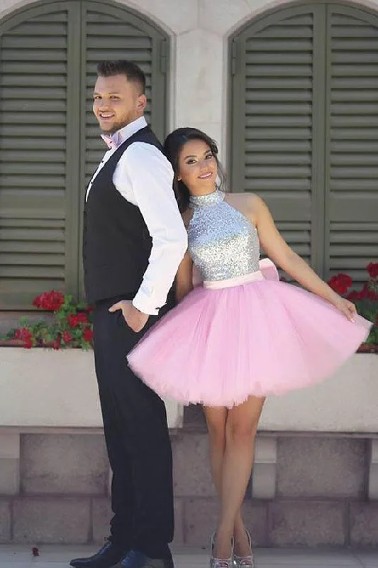 Sparkly High Neck Short Pink Homecoming Dress Party Dress PG163 Tunics Recommended stylist Sparkly High Neck Short Pink Homecoming Dress Party Dress PG163 Tunics Recommended stylist
