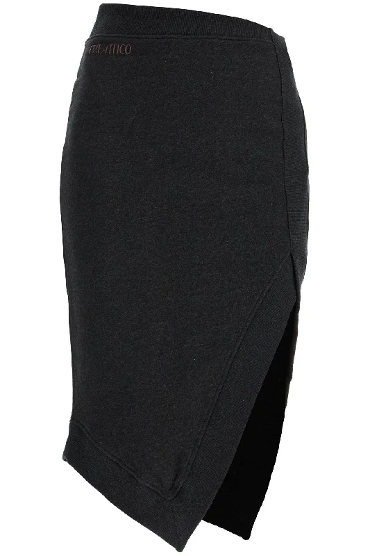High-waisted Asymmetrical Midi Skirt In Faded Black Cotton  - Brown pencil skirt chic