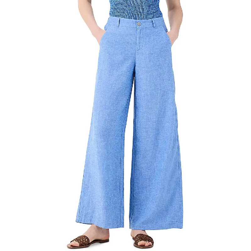 Nic + Zoe Womens Organic Linen Blend High Rise Wide Leg Pants Chic Faux Leather Pants