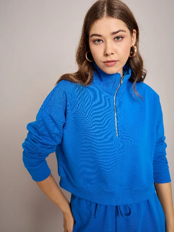 Women Royal Blue Terry Oversized Zipper Sweatshirt Hoodie with Oversized Fit Loose Comfortable Women Royal Blue Terry Oversized Zipper Sweatshirt Hoodie with Oversized Fit Loose Comfortable
