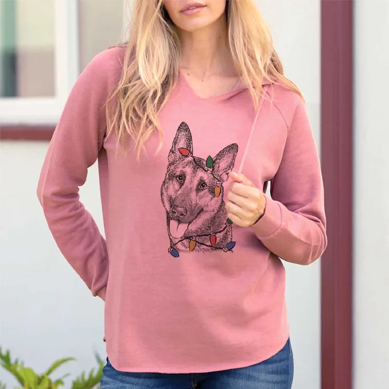 Christmas Lights Whitaker the German Shepherd - Cali Wave Hooded Sweatshirt Hoodie with Monochrome Minimalist Simple Christmas Lights Whitaker the German Shepherd - Cali Wave Hooded Sweatshirt Hoodie with Monochrome Minimalist Simple