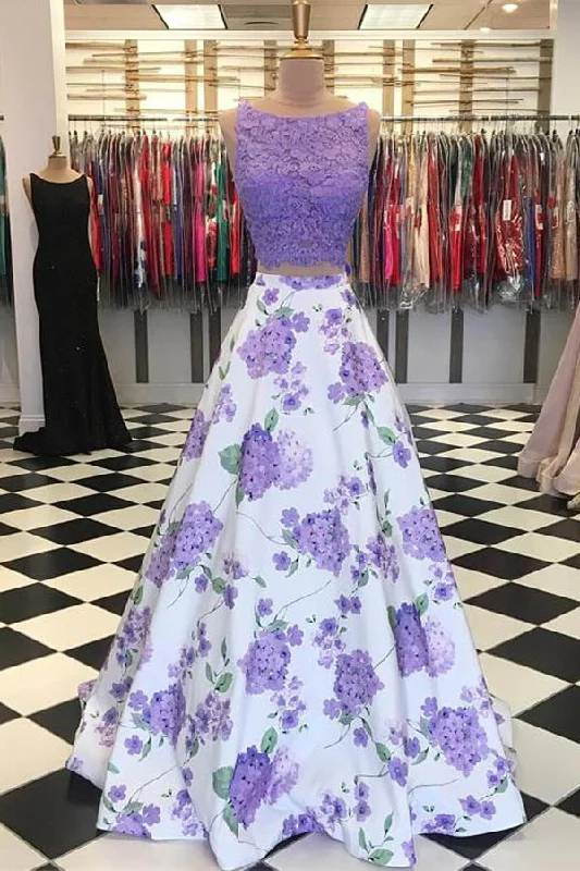 Two Piece Lace Satin Long Prom Dress Long Party Dress Tunics New arrival