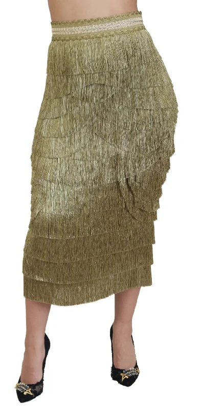 Dolce & Gabbana Golden High Waist Tiered Midi Skirt cashmere skirt rich
