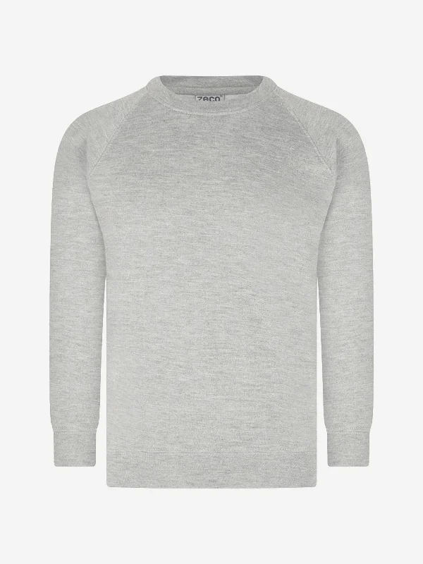 Zeco Kids School Crew Neck Sweatshirt in Grey Hoodie with Hem Ribbing Snug Secure
