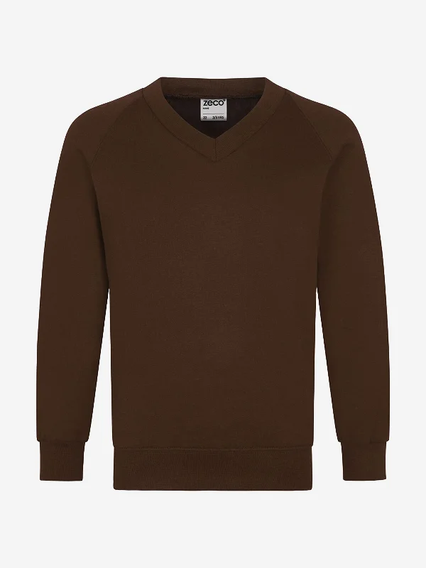 Zeco Kids School V-Neck Sweatshirt in Brown Hoodie with Mock Neck Collared Structured Zeco Kids School V-Neck Sweatshirt in Brown Hoodie with Mock Neck Collared Structured