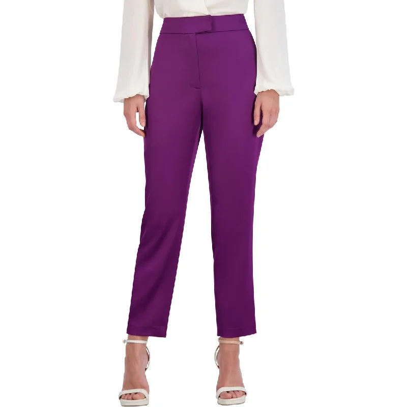 BCBGMAXAZRIA Womens Satin Slim Straight Leg Pants Trendy Work Pants