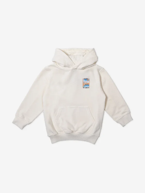 Kids Surreal Pool Print Hoodie in White Hoodie with Crew Neck Simple Timeless