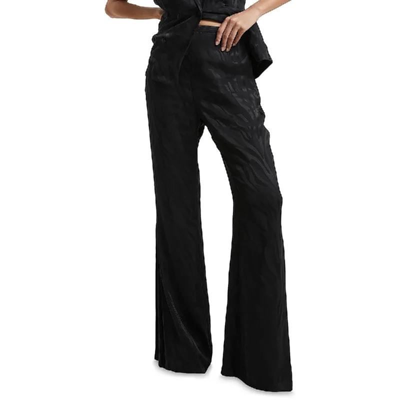 French Connection Womens Ara Satin Animal Print Wide Leg Pants Casual Drawstring Pants French Connection Womens Ara Satin Animal Print Wide Leg Pants Casual Drawstring Pants