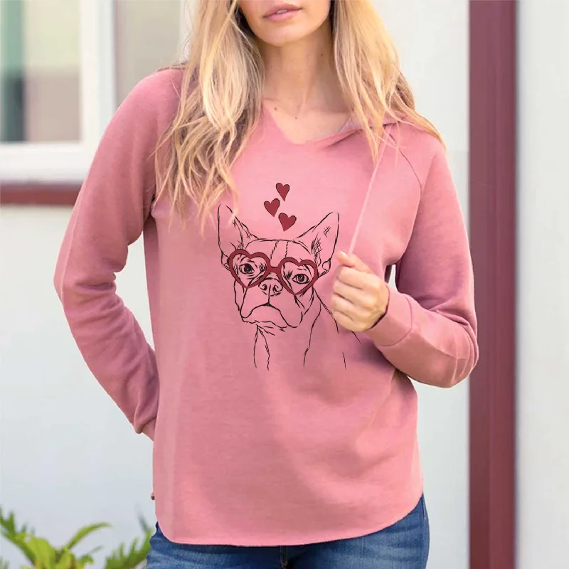 Valentine Charles the Boston Terrier - Cali Wave Hooded Sweatshirt Hoodie with Rolled Sleeves Casual Relaxed Valentine Charles the Boston Terrier - Cali Wave Hooded Sweatshirt Hoodie with Rolled Sleeves Casual Relaxed