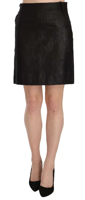 GF Ferre Elegant High Waist A-Line Mini Skirt ribbed skirt waist