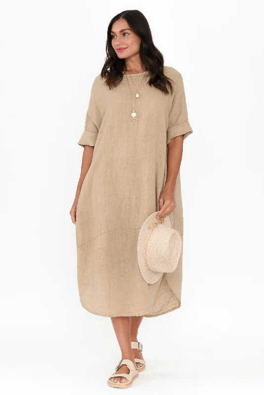 Brady Beige Linen Pocket Dress Tunics Formal black