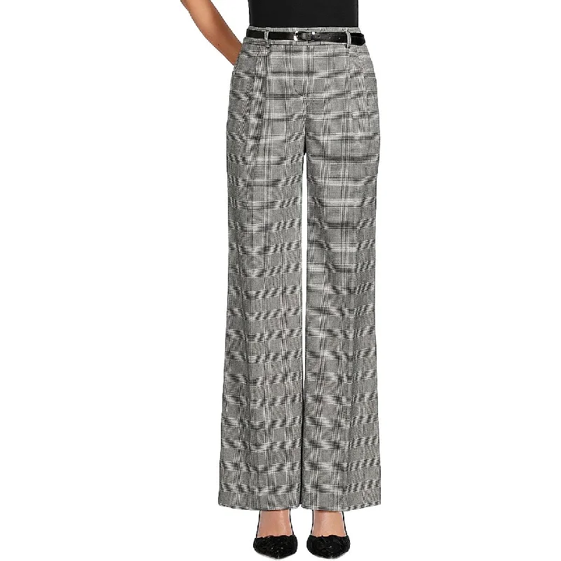 Calvin Klein Womens High Rise Glen Plaid Wide Leg Pants Soft Sweatpants Style